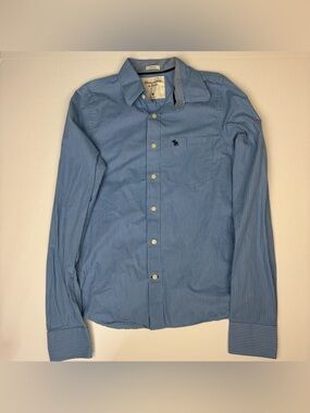 Abercrombie & Fitch Muscle Men Medium Button Up Blue Stripe Long Sleeve Cotton